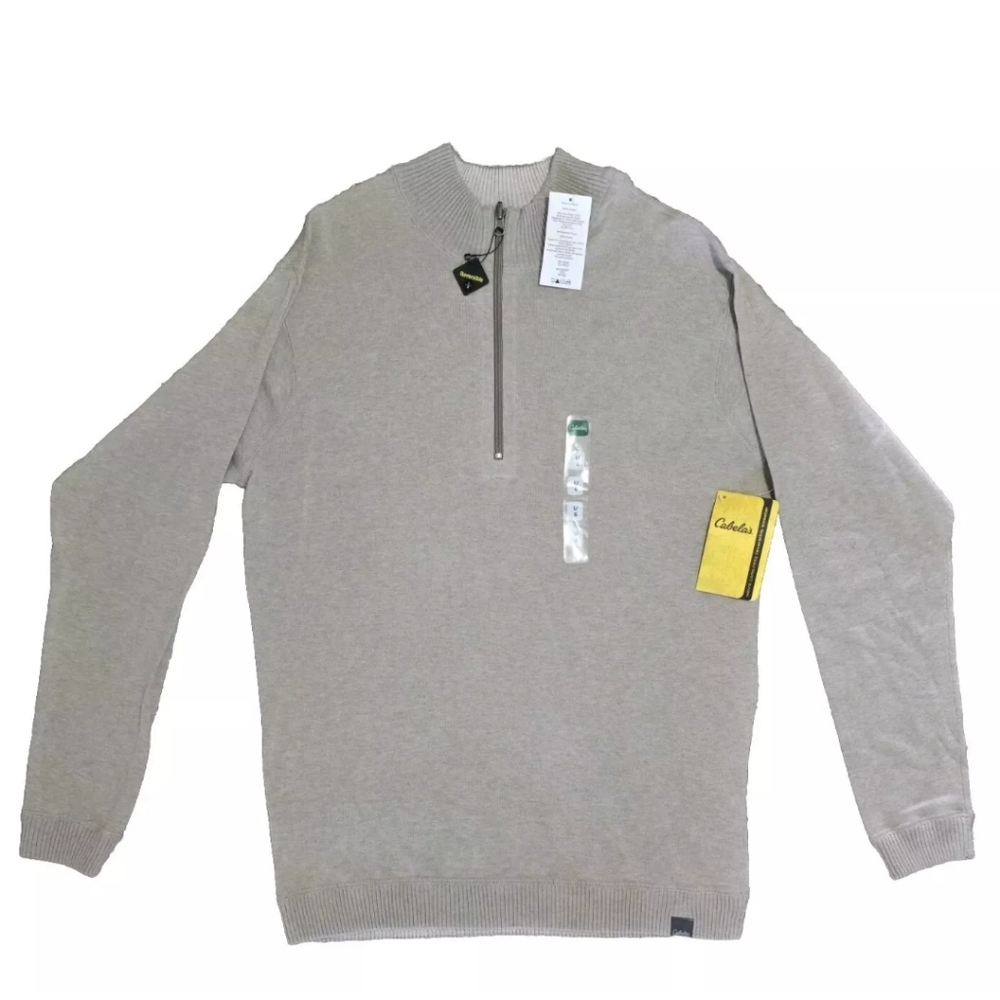 Cabela's Carefree Reversible Men's Sweater Size Large, Khaki Heather/White NWT